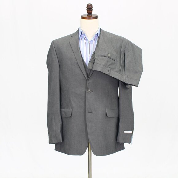 Perry Ellis 42L 36x31 Gray Full Suit 2-Button Herringbone R537